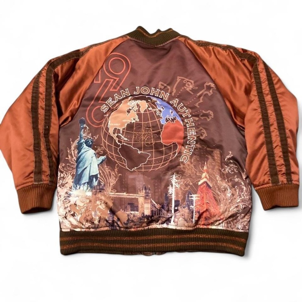 Sean John cord satin combination varsity jacket vtg y2k back hit M(8-10)